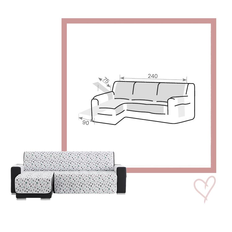 Afmetingen Bankbeschermer Cactus Chaise Longue Links 240cm.