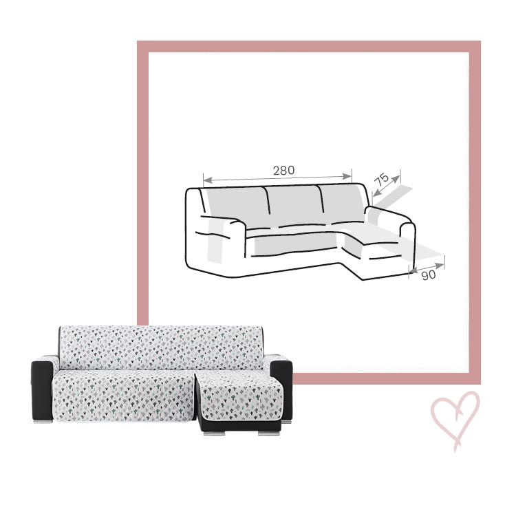 Afmetingen Bankbeschermer Cactus Chaise Longue Rechts 280cm.