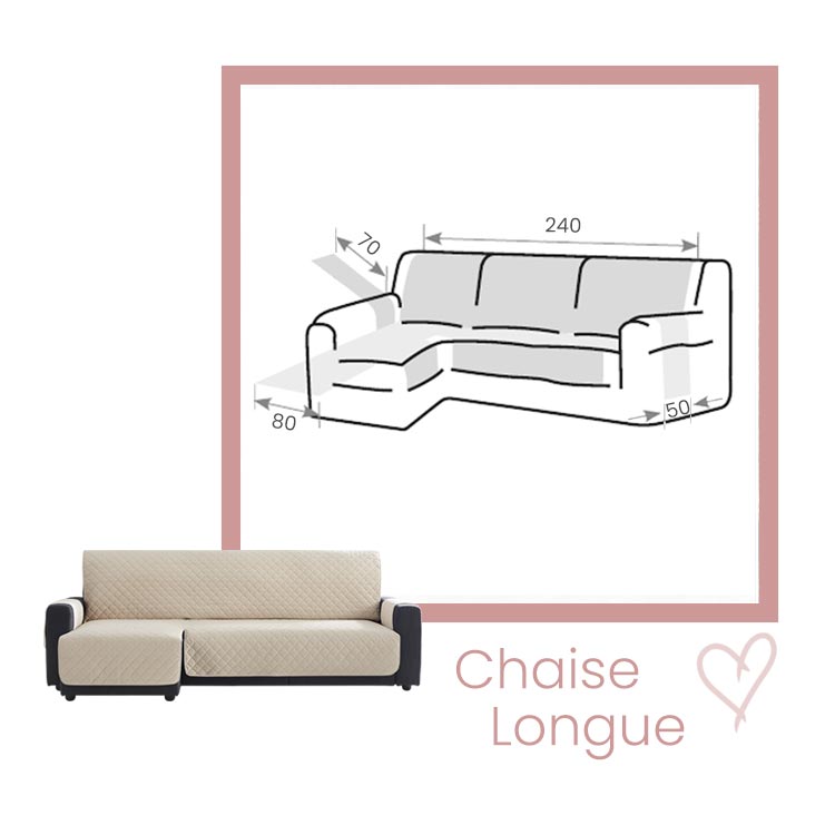 Afmetingen bankbeschermer Velvet Quilt Chaise Longue Links 240cm