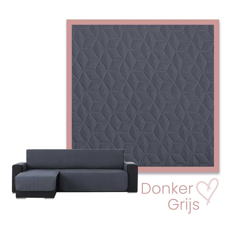 Kleurstaal Bankbeschermer Geo Quilt Chaise Longue Links Donkegrijs