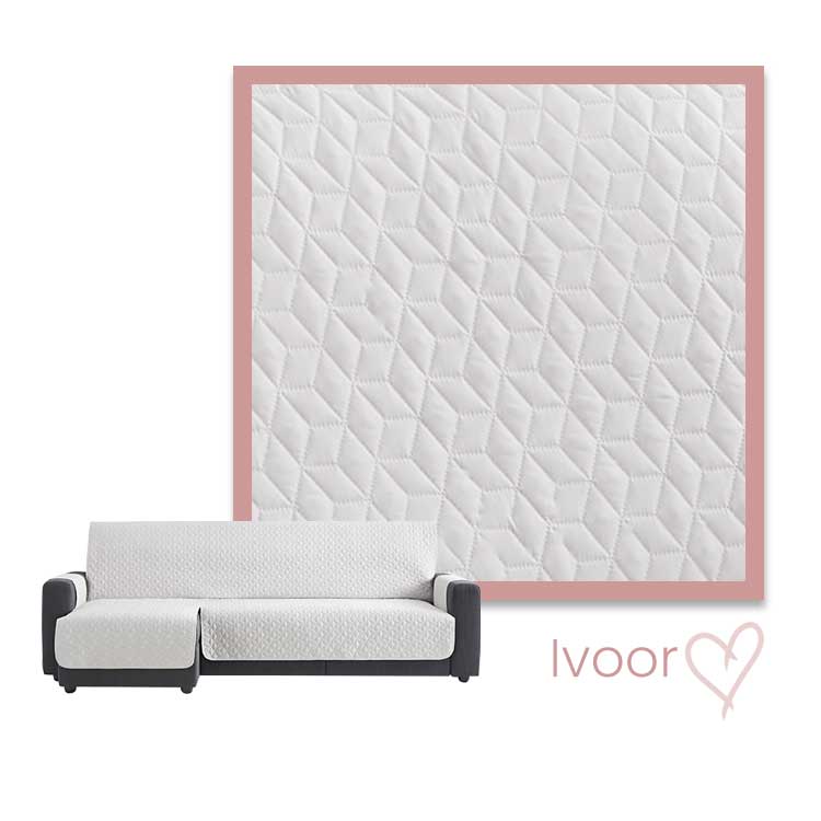 Kleurstaal Bankbeschermer Geo Quilt Chaise Longue Links Ivoor