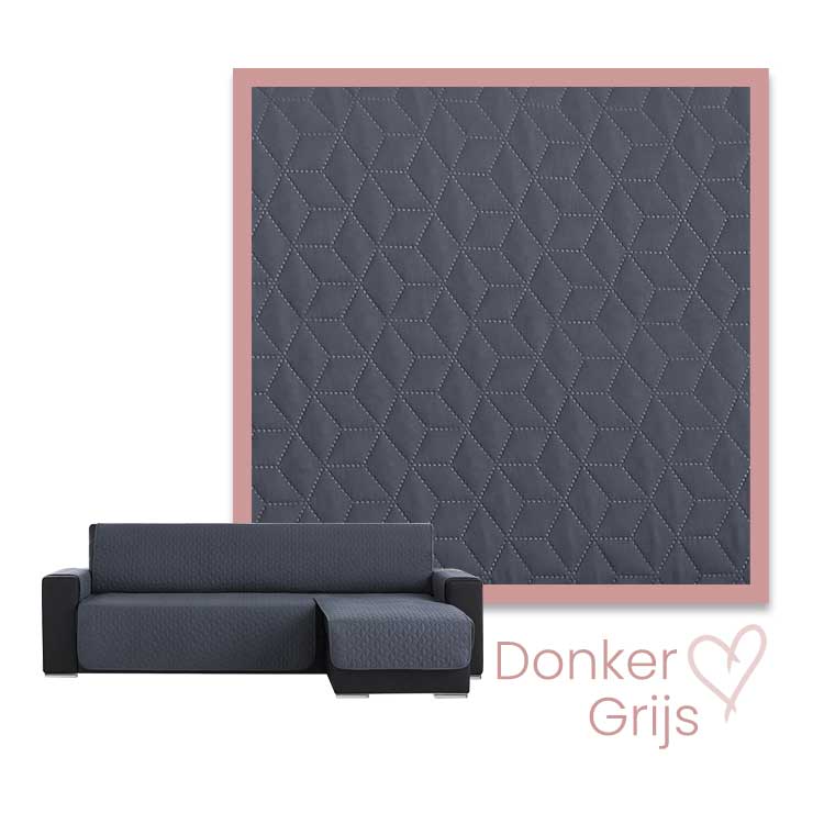 Kleurstaal Bankbeschermer Geo Quilt Chaise Longue Rechts donkergrijs