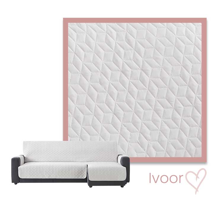 Kleurstaal Bankbeschermer Geo Quilt Chaise Longue Rechts Ivoor