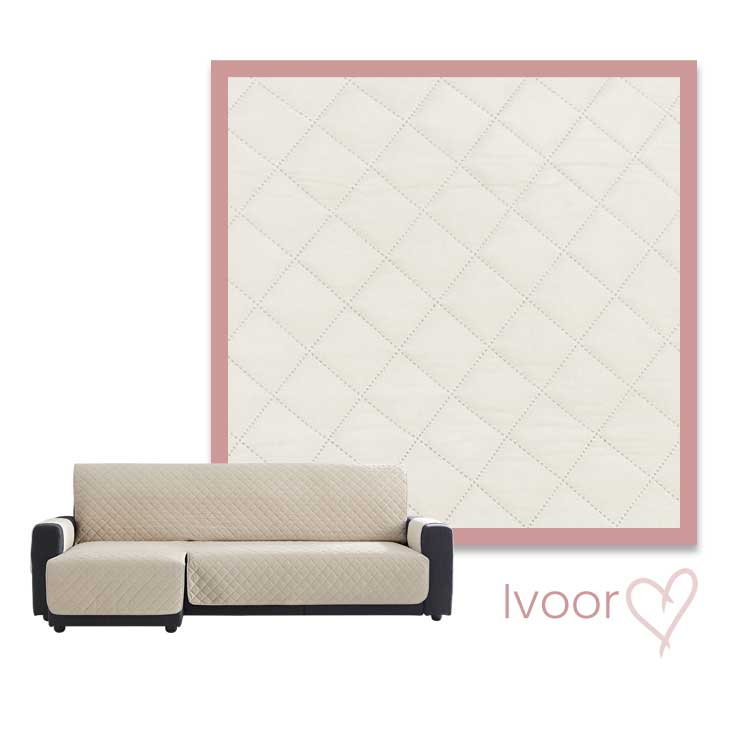 Kleurstaal Bankbeschermer Velvet Quilt Chaise Longue Links Ivoor