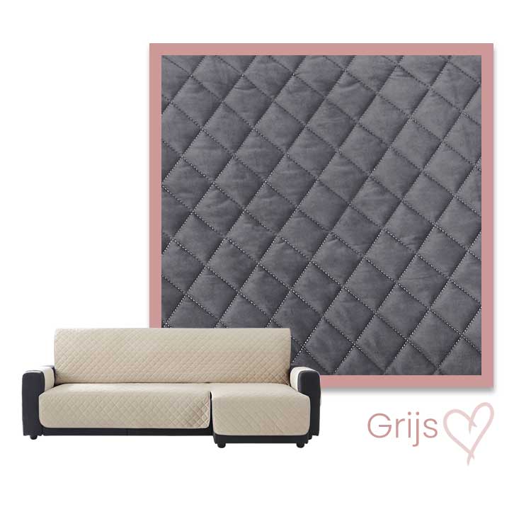 Kleurstaal Bankbeschermer Velvet Quilt Chaise Longue Rechts grijs