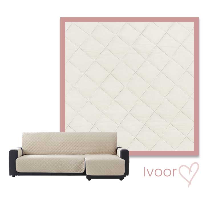 Kleurstaal Bankbeschermer Velvet Quilt Chaise Longue Rechts ivoor