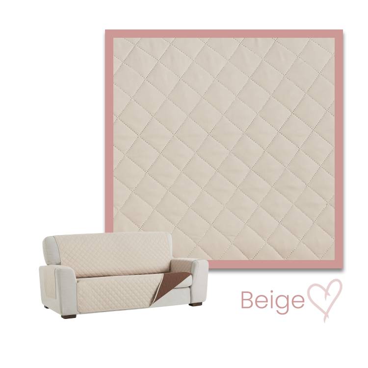 Lichte bank met beige bankbeschermer er overheen.